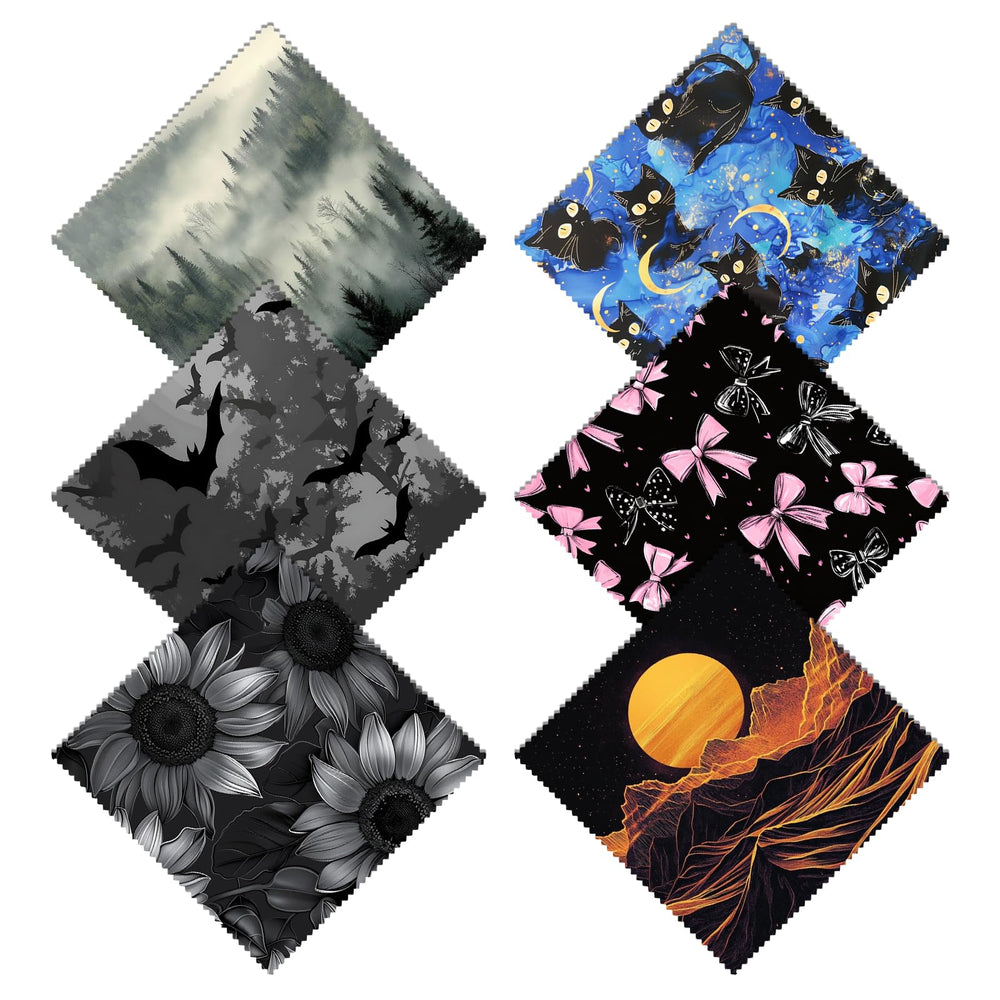 Cabreche 6-pack microfiber glasses cleaning cloths with black sunflower pattern