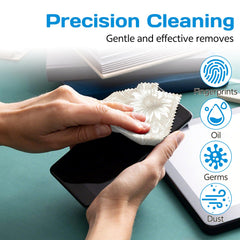 Glasses and smartphone screen being wiped with microfiber cloth