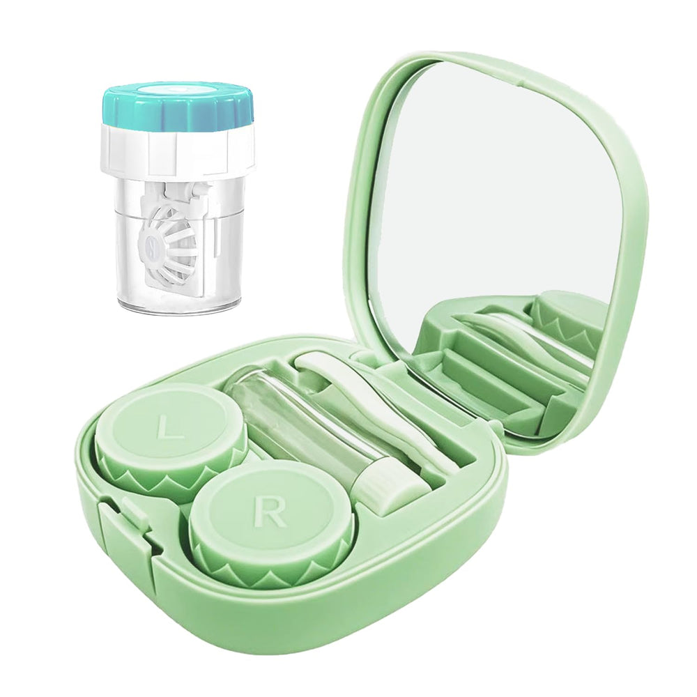 CADEVED green contact lens case kit with cleaner washer and built-in mirror