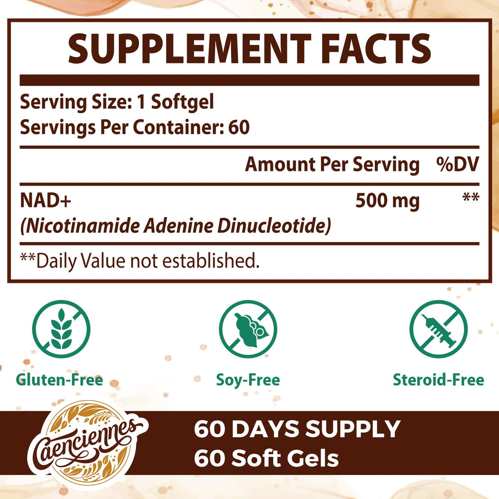 Caenciennes Liposomal NAD+ capsules closeup highlighting easy-to-swallow texture for convenient daily use