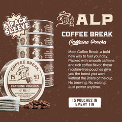 Caffeine Break Coffee Break Pouch in use demonstrates on-the-go focus and steady energy.