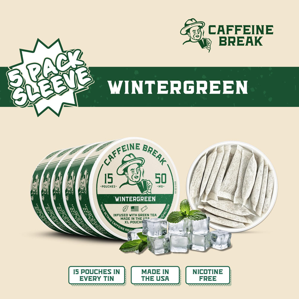 Caffeine Break Wintergreen tin front emphasizes US-made quality