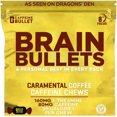Caffeine Bullet Brain Bullet Chews closeup shows chewy texture for focused energy.