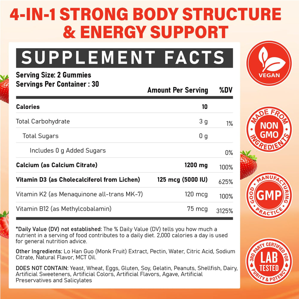 Ingredients and nutrition information for the gummies