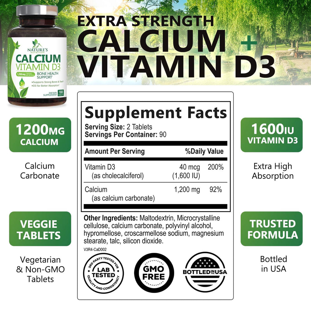 Close-up of Calcium 1200 mg with Vitamin D3 tablets