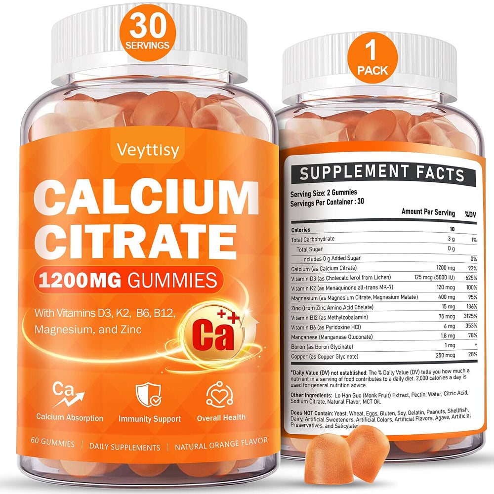 Bottle of Calcium 1200 mg gummies with orange flavor
