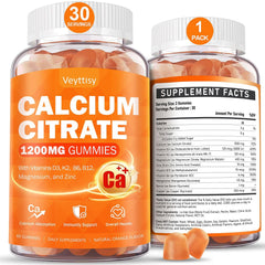 Bottle of Calcium 1200 mg gummies with orange flavor