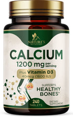 Bottle of Calcium 1200 mg with Vitamin D3 highlighting bone health