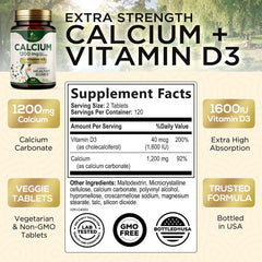 Close-up of high-potency calcium 1200 mg with Vitamin D3 tablets