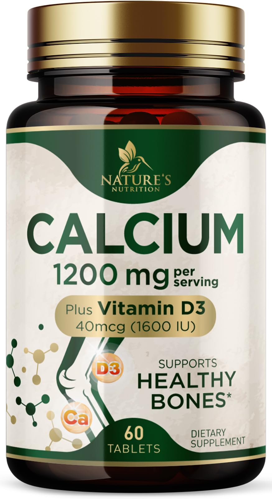 Bottle of Calcium 1200 mg with Vitamin D3 – 60 tablets