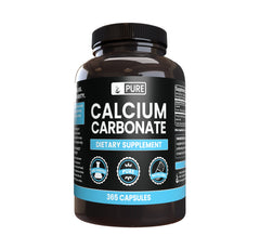 Bottle of Pure Original Calcium Carbonate capsules showing single-ingredient formula