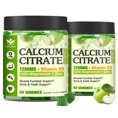 Bottle of Calcium Citrate 1200mg Gummies with Apple Flavor (2-Pack)