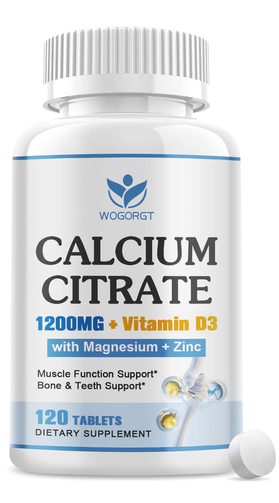 Bottle of Calcium Citrate 1200mg with Vitamin D3 tablets, 120-count