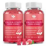 Bottle and 2-pack packaging of Calcium Citrate 1200mg Gummies with D3 and K2 in peach flavor