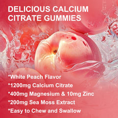 Assorted peach gummies displayed with 2-pack packaging on white background