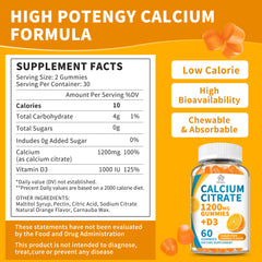Nutrition facts panel for 2-pack Calcium Citrate 1200 mg gummies