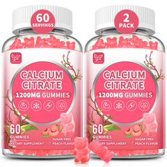 2-pack calcium citrate 1200 mg gummies bottle peach flavor
