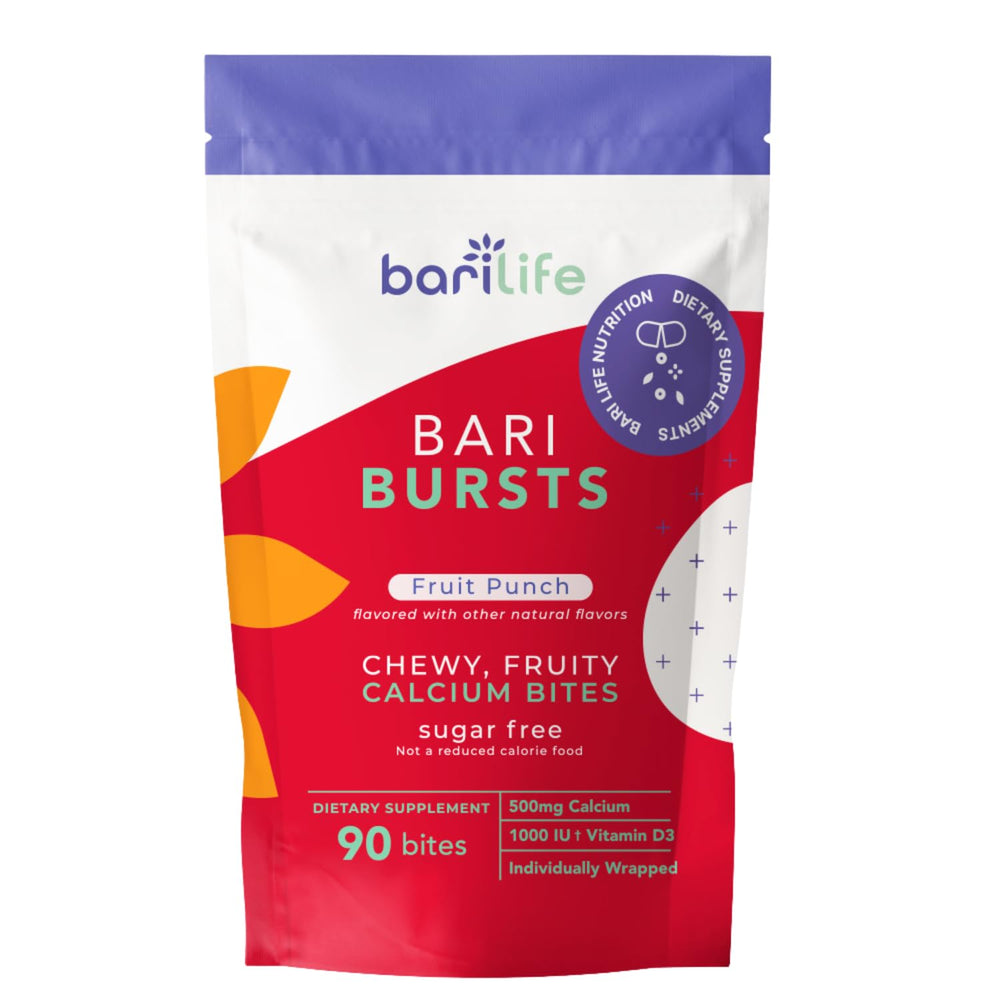 Canister label for BariBurst Calcium Citrate Bariatric Chews – Fruit Punch