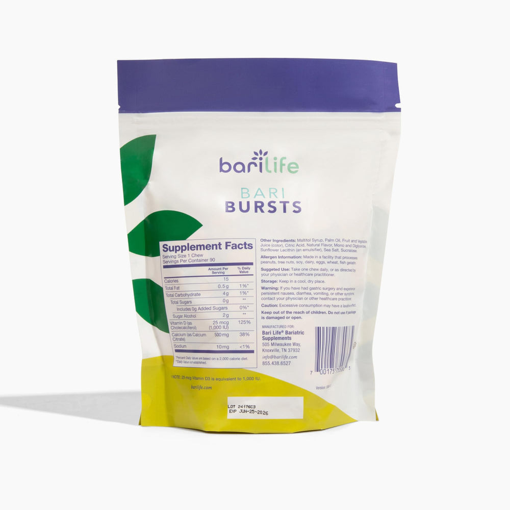 BariBurst Calcium Citrate Chews Lemon Lime bottle with chews displayed