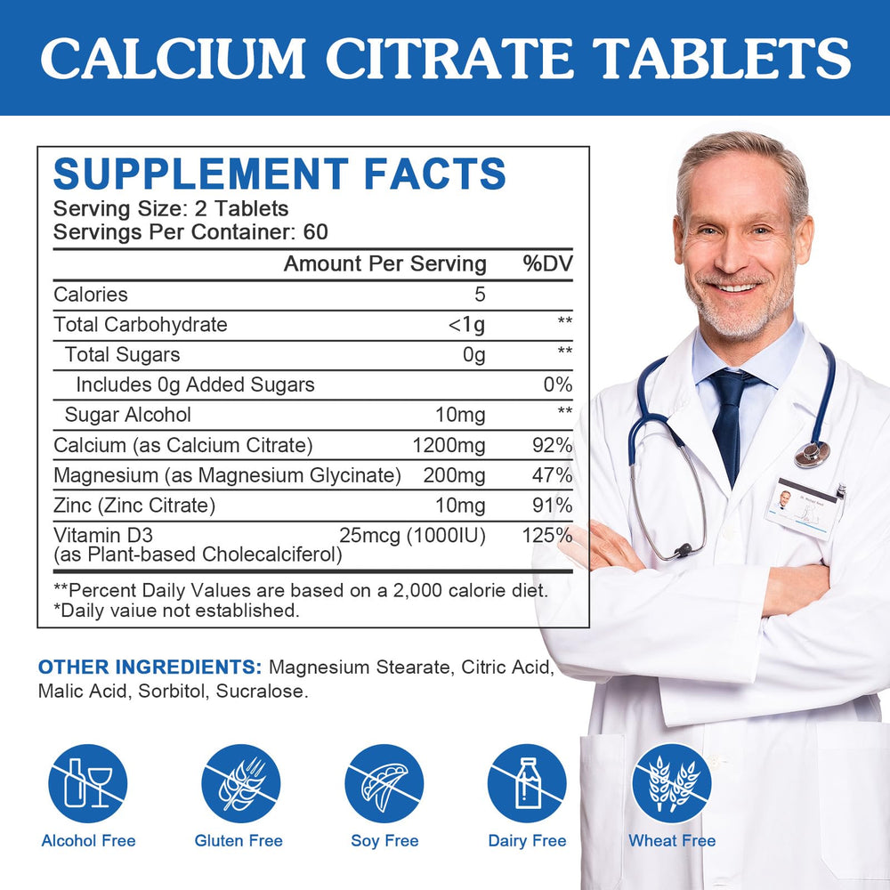 Calcium Citrate with Magnesium, Zinc and Vitamin D3 formula for absorption