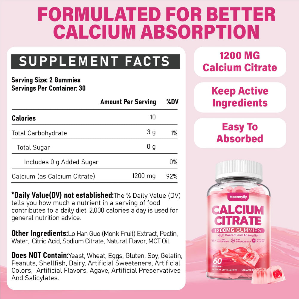 Bottle shot of Calcium Citrate Gummies 1200 mg