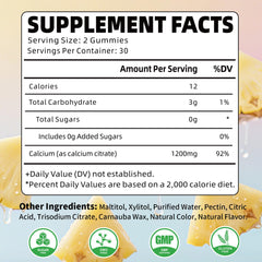 Calcium citrate gummies pineapple flavor back label
