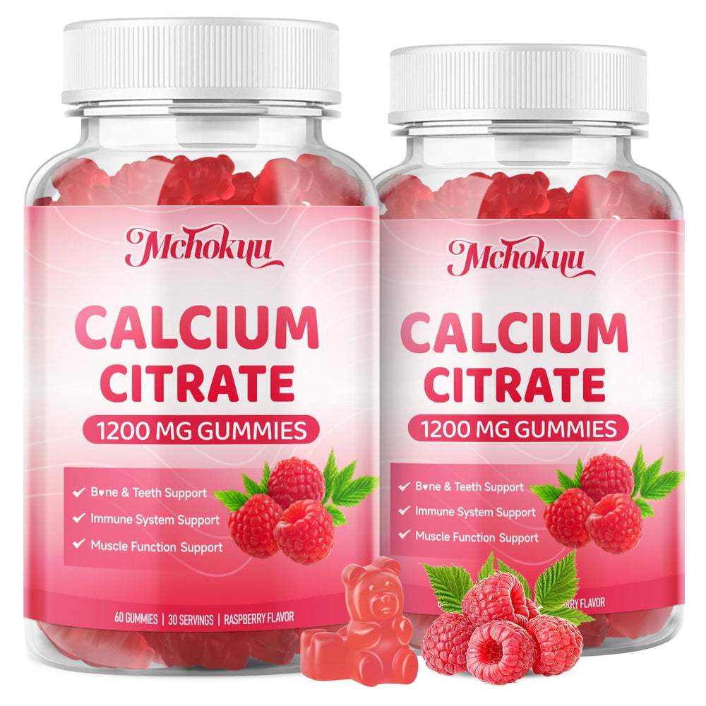 Bottle of Calcium Citrate Gummies 1200 mg raspberry flavor, 60-count