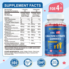 Nutritional ingredients diagram including calcium citrate, Vitamin D3, K2, magnesium