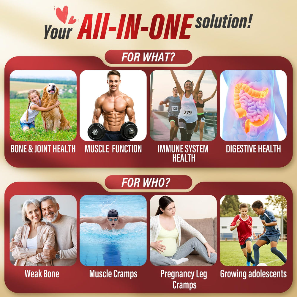Nutrient profile and benefits diagram for bone, muscle, and immune support