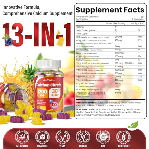 Sugar-free blueberry and pineapple-flavored calcium citrate gummies