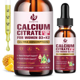 Two-pack calcium citrate liquid drops for women with vitamin D3 and K2