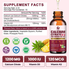 Close-up of calcium citrate liquid drops bottle and dropper