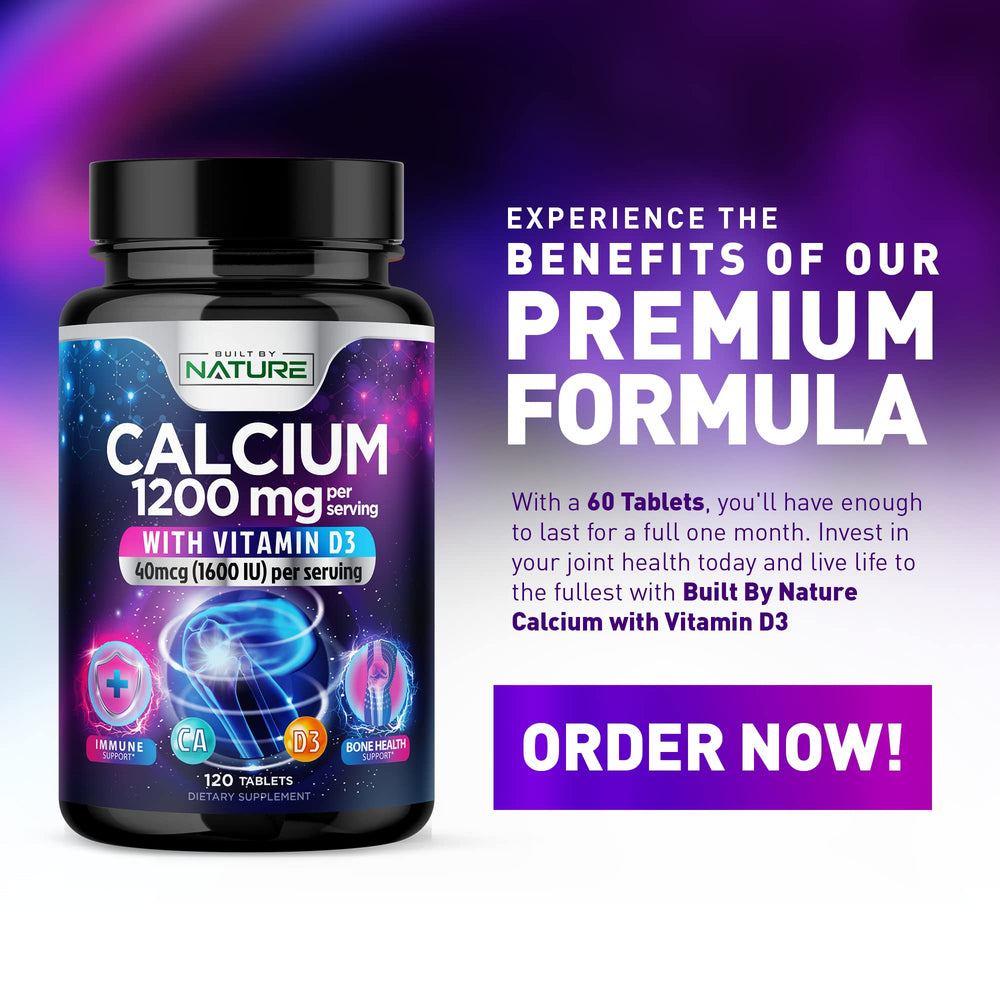 Bottle of calcium D3 supplement with 60 tablets