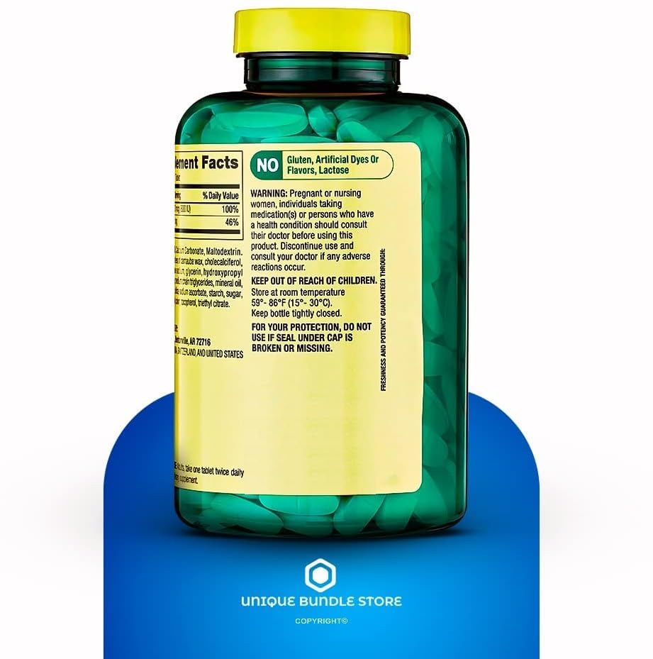 Two bottles of Calcium 600 mg with Vitamin D3 for daily use