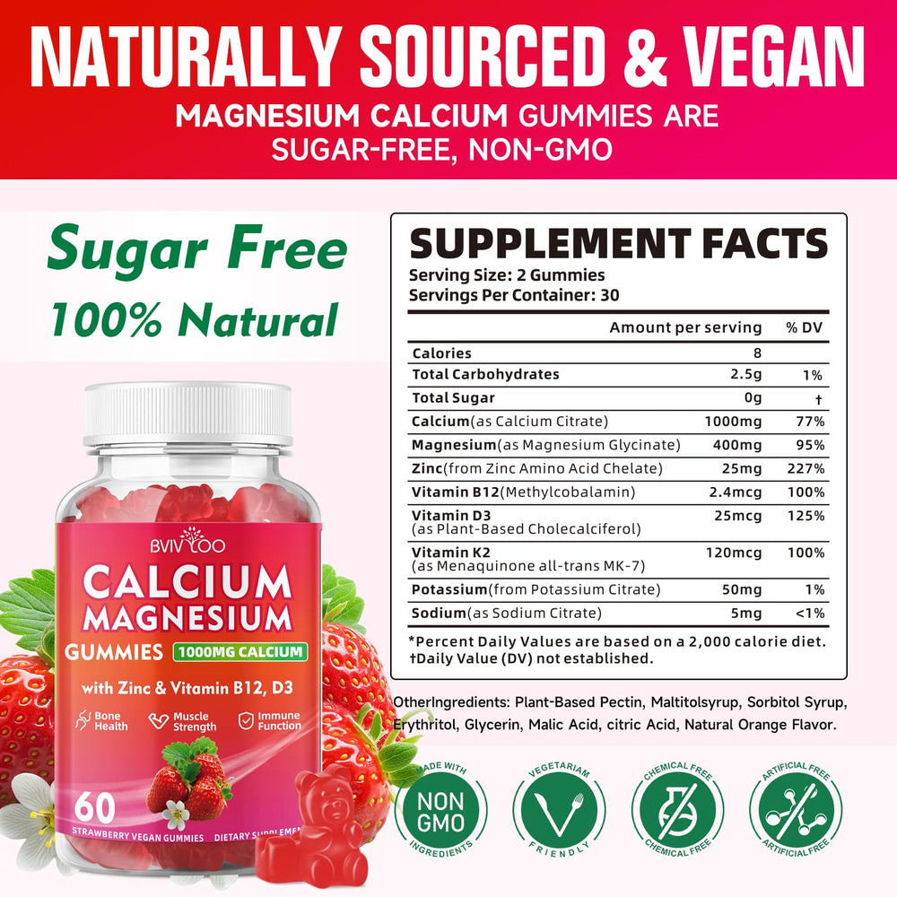 Ingredient highlights for Calcium Gummies 1000mg with D3, K2, B-Complex