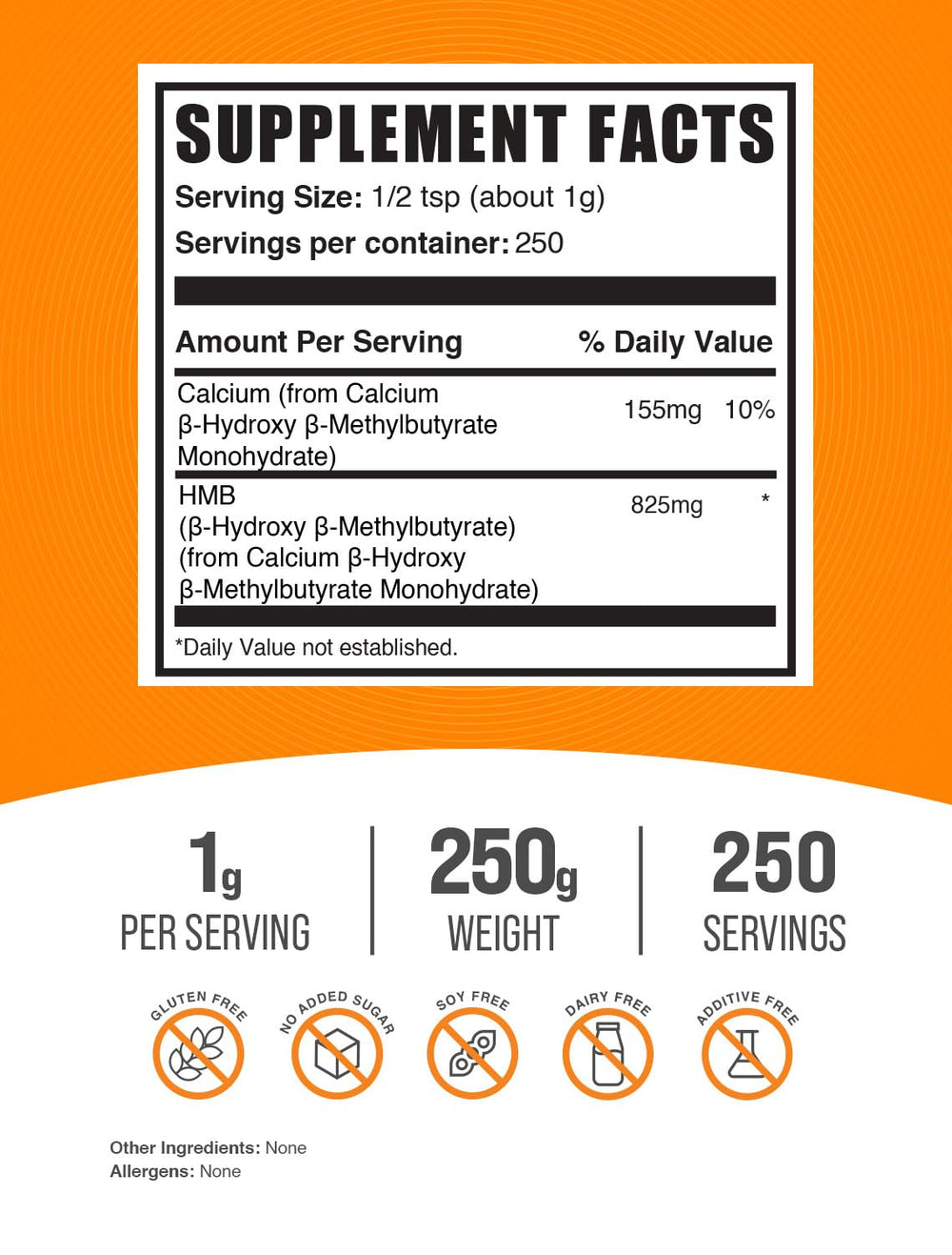Close-up of HMB nutrition facts per serving