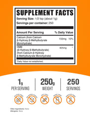 Close-up of HMB nutrition facts per serving
