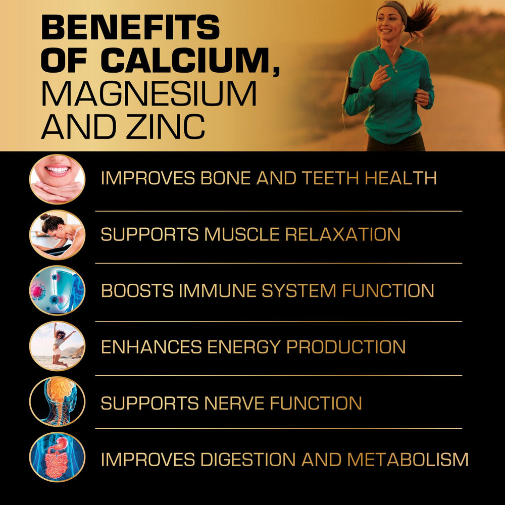 Nutrition info: 600 mg calcium, 300 mg magnesium, 7.5 mg zinc per serving