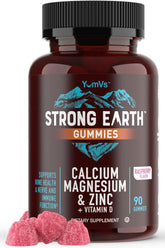 Bottle of calcium magnesium zinc gummies with vitamin D3, raspberry flavor