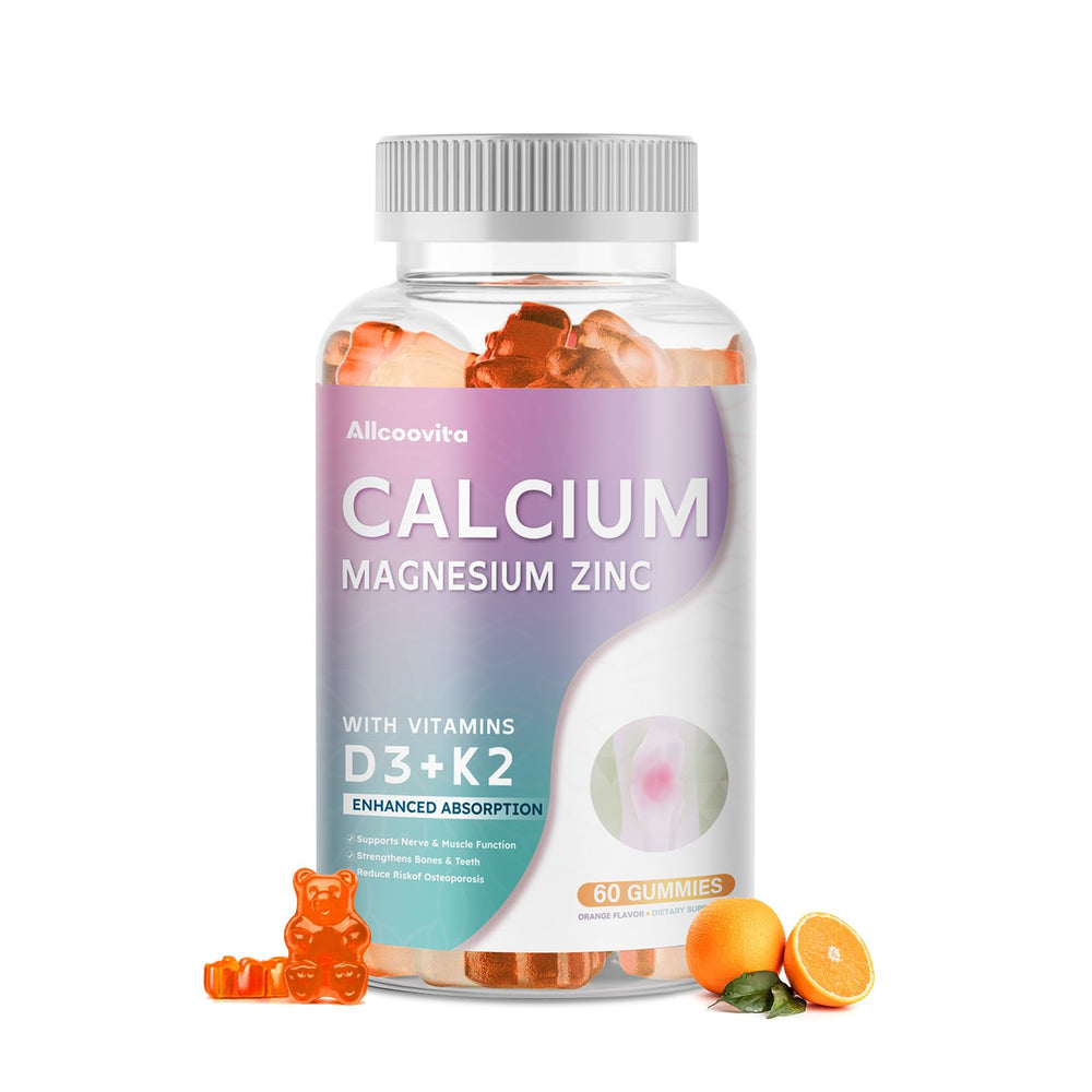 Bottle of Calcium Magnesium Zinc Gummies with Vitamin D3 & K2 - Orange flavor