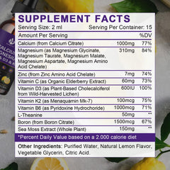 Ingredients label for liquid drops including calcium, magnesium, zinc