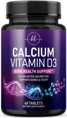 Bottle of calcium supplement 1200 mg with 1600 IU Vitamin D3 – 60 tablets, USA bottled