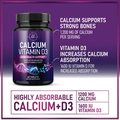 Front view of USA-bottled calcium supplement bottle