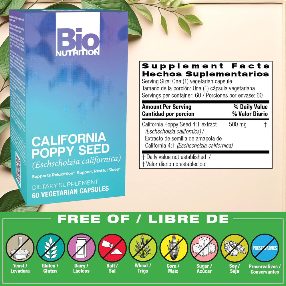 Close-up of California Poppy 60-veg capsules