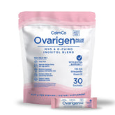 Close-up view of CalmCo Ovarigen Plus sachet showing powder contents