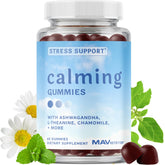 Front view of Calming Ashwagandha Gummies for Teens bottle with raspberry flavor