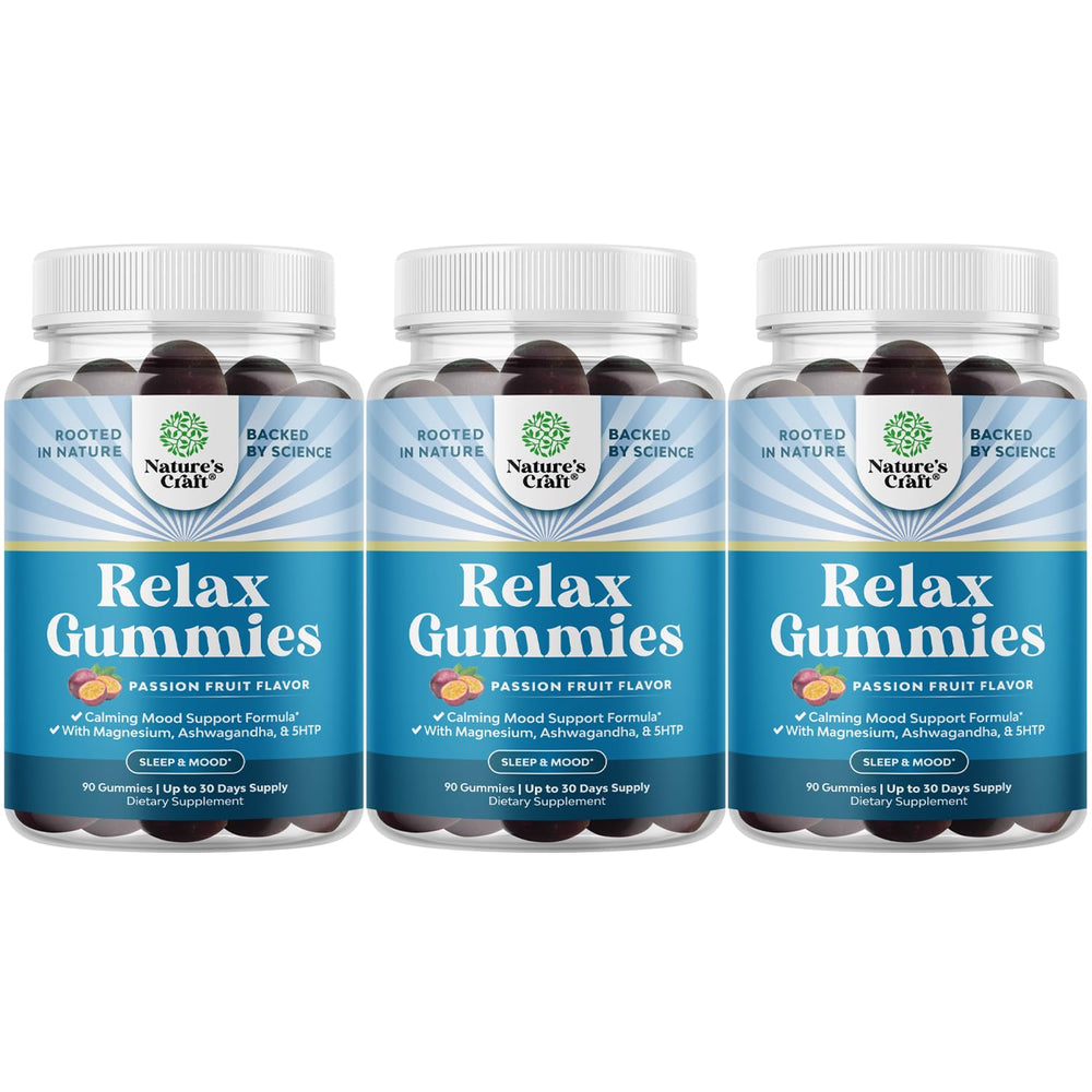 Bottle of Calming Gummies for Adults with Ashwagandha and Magnesium on a clean background