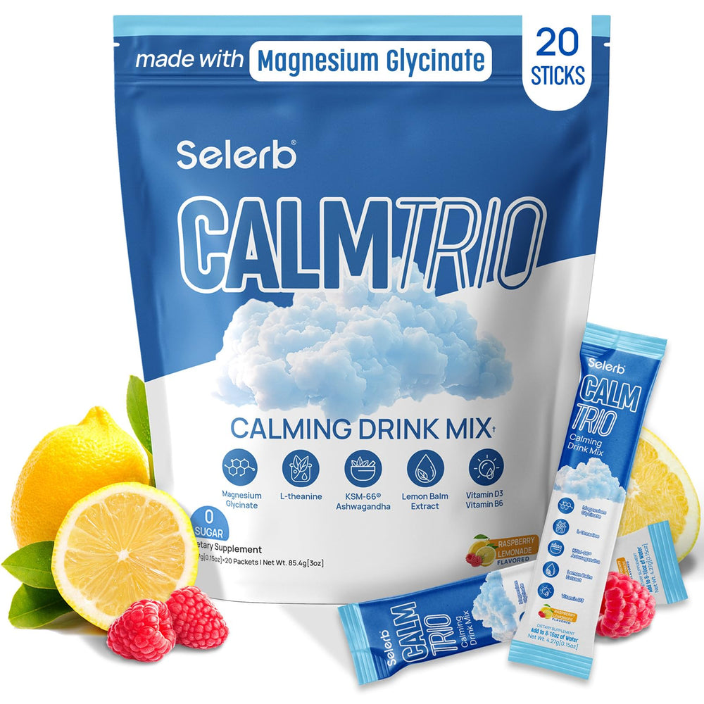 CalmTrio Raspberry Lemon magnesium glycinate powder canister with scoop