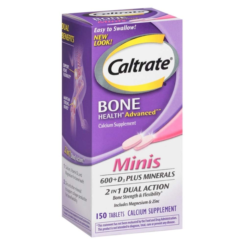 Caltrate 600+D3 Plus Minerals bottle with compact mini-tablets for bone health support