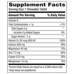 Caltrate chewables tablet showing 20 mcg vitamin D3